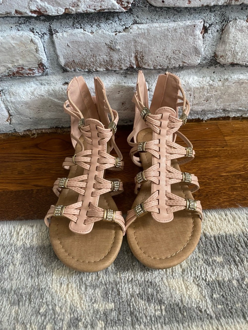 Girls' Blush Braided Gladiator Sandals with Decorative Accents